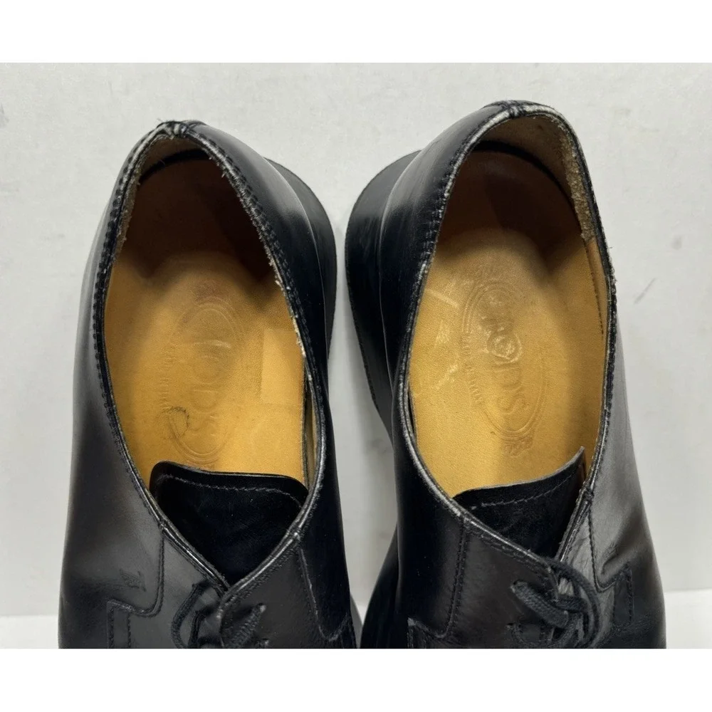 Tod's Plain Toe Blucher Dress Shoes Black‎ Men's Size 10 US / 9 Made In Italy